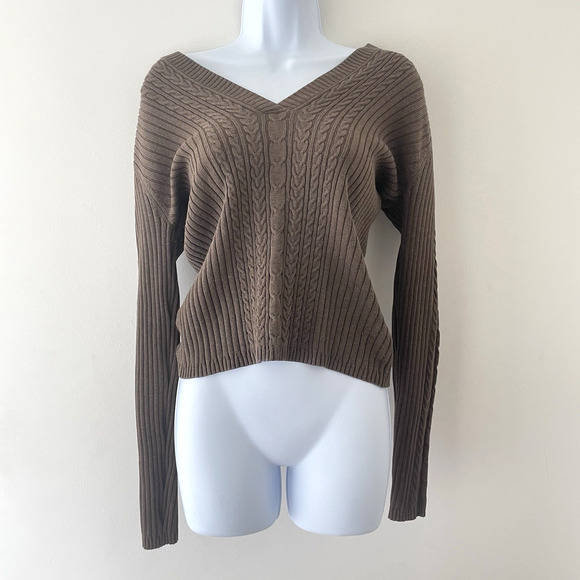 Y2K Old Navy Brown Cable Knit Sweater Hoodie S Preppy Bella Swan Indie 2000s - Picture 1 of 9